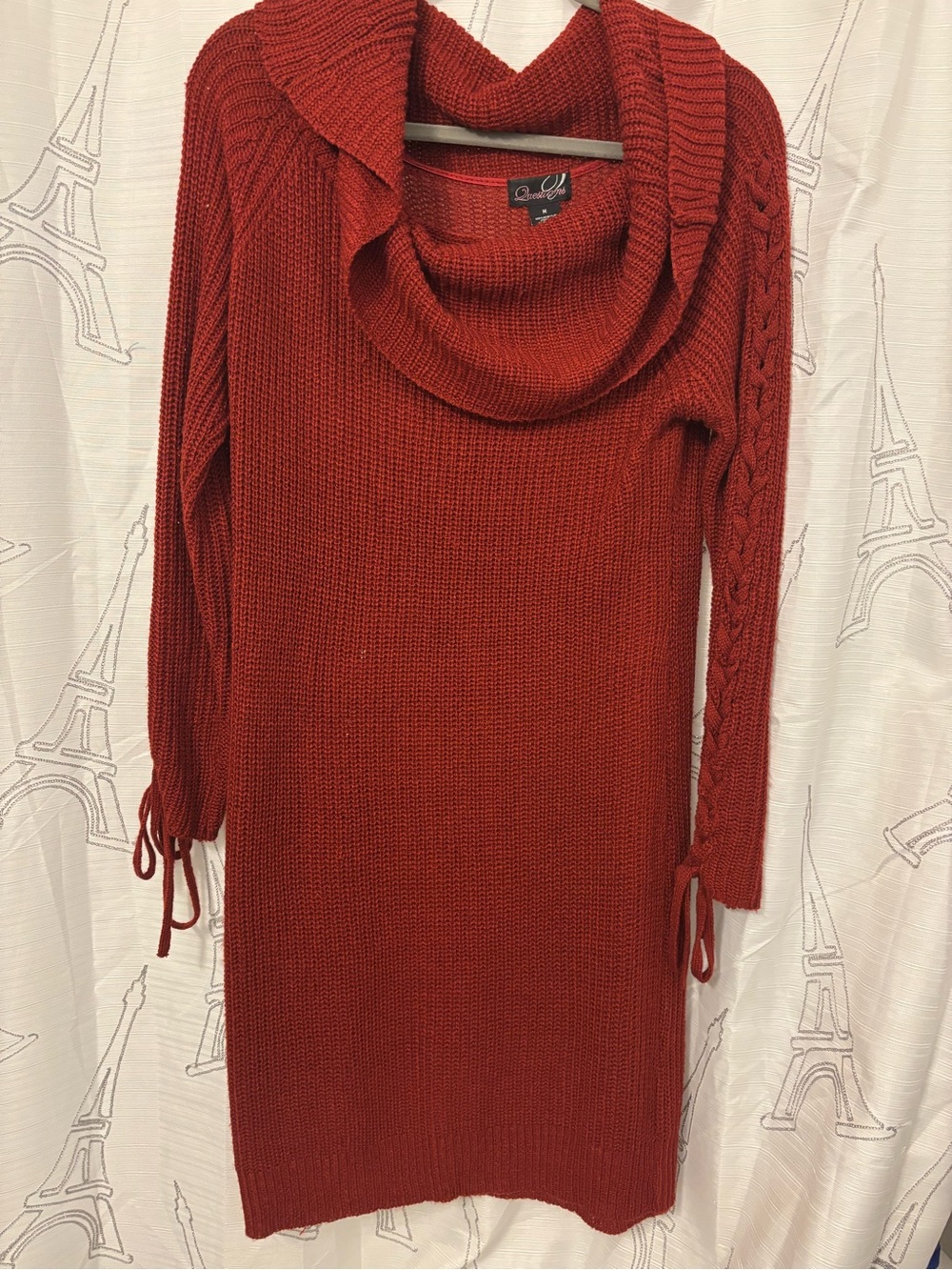 Red Cowl Neck Long Sleeve Knit Dress
